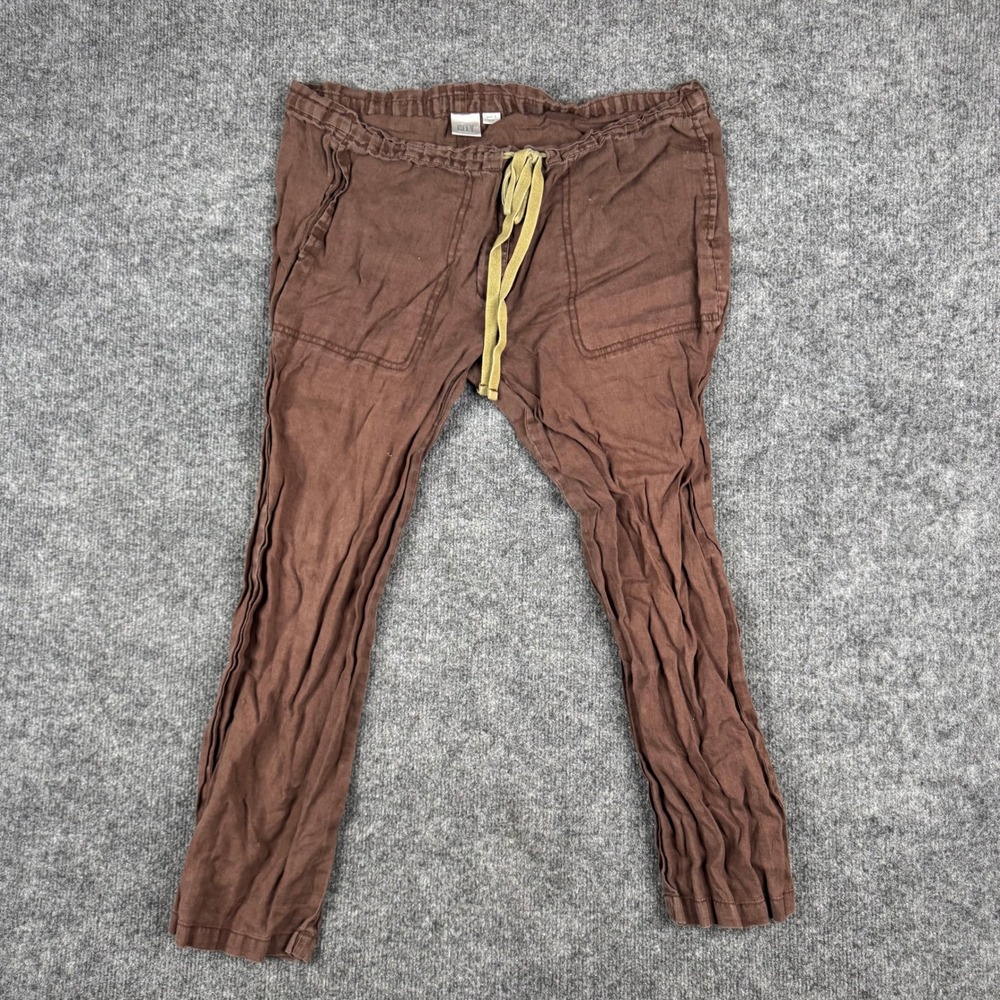 City DKNY Pants Womens Size S Brown Linen Relaxed Drawstring Casual Trousers
